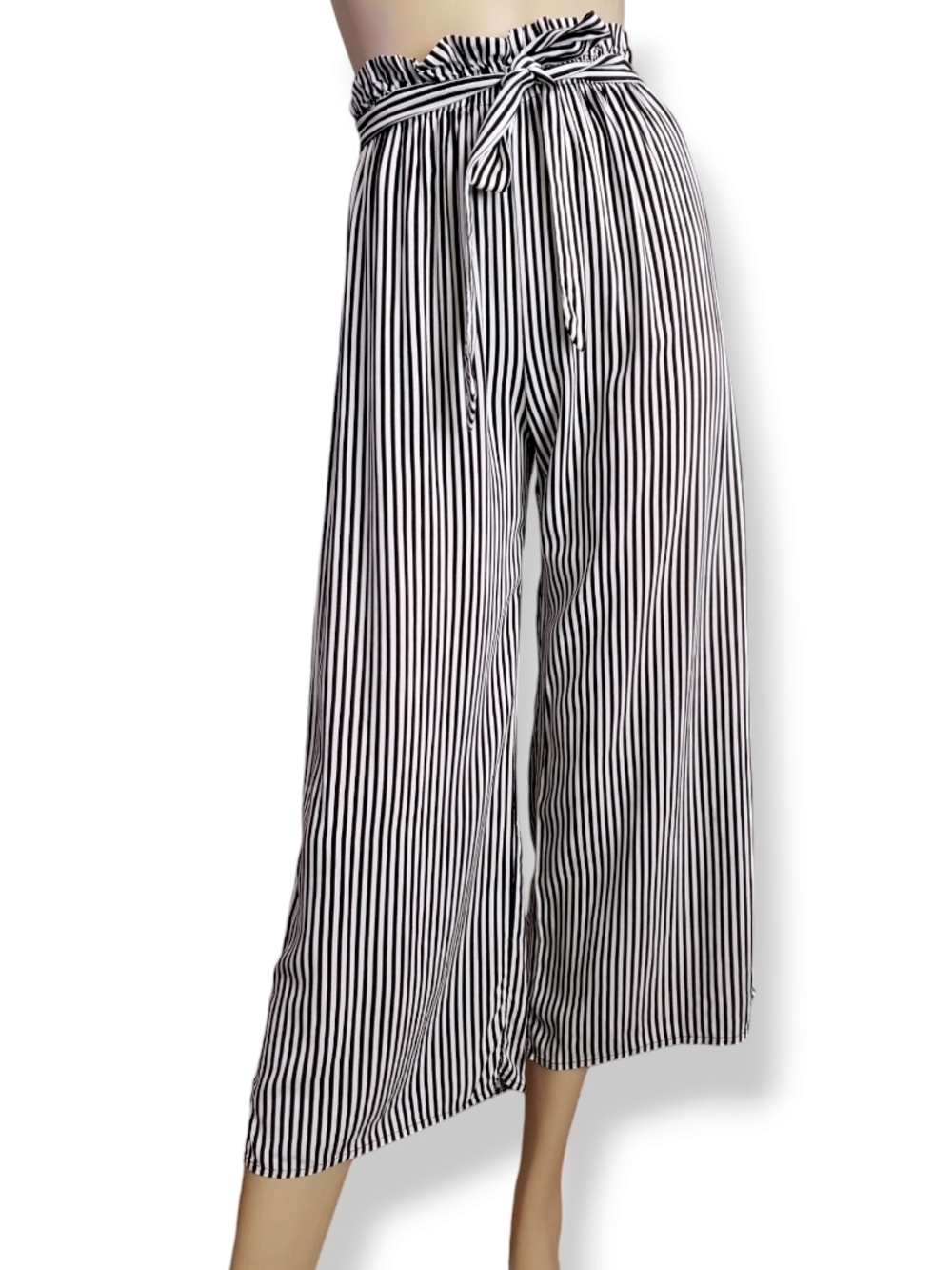 See You Monday Black & White Vertical Stripe Wide Leg Pants Size Small